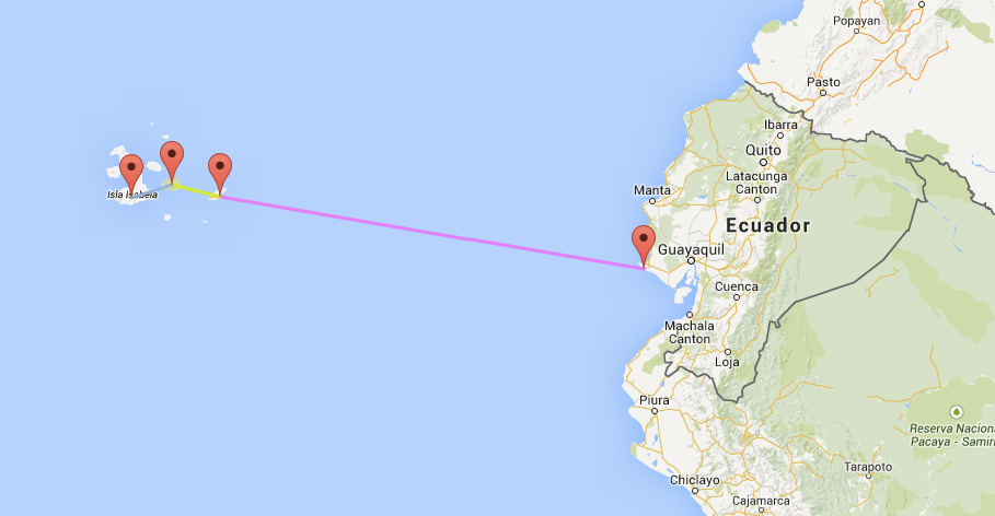 Die Strecke über 1165km von La Libertad (Festland) nach Galapagos