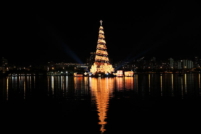 Weihnachten in Südamerika: der weltgrößte Weihnachtsbaum steht in Rio de Janeiro.